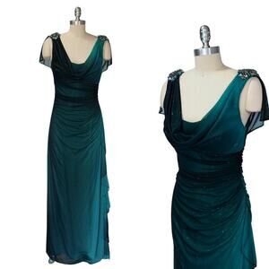 Y2K Prom Dress Size S M Mesh Ombre Embellished Mermaid Whimsygoth Fairy Green